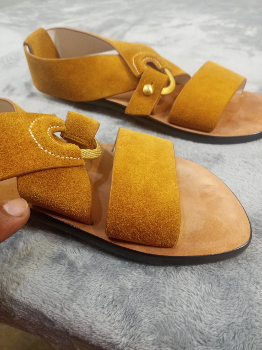 rag & bone Mustard Suede Crisscross Sandals with Gold Hardware Size 36.5 - Picture 14 of 16